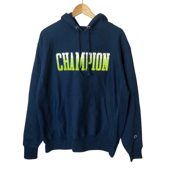 Champion Reverse Weave Hoodie Men’s Sz Large Blue Sweatshirt Streetwear Unisex - Picture 1 of 12